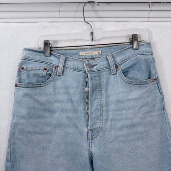 Levis Jeans Womens 32x33 Blue Light Wash Ribcage Boot Stretch High Rise - Picture 10 of 16